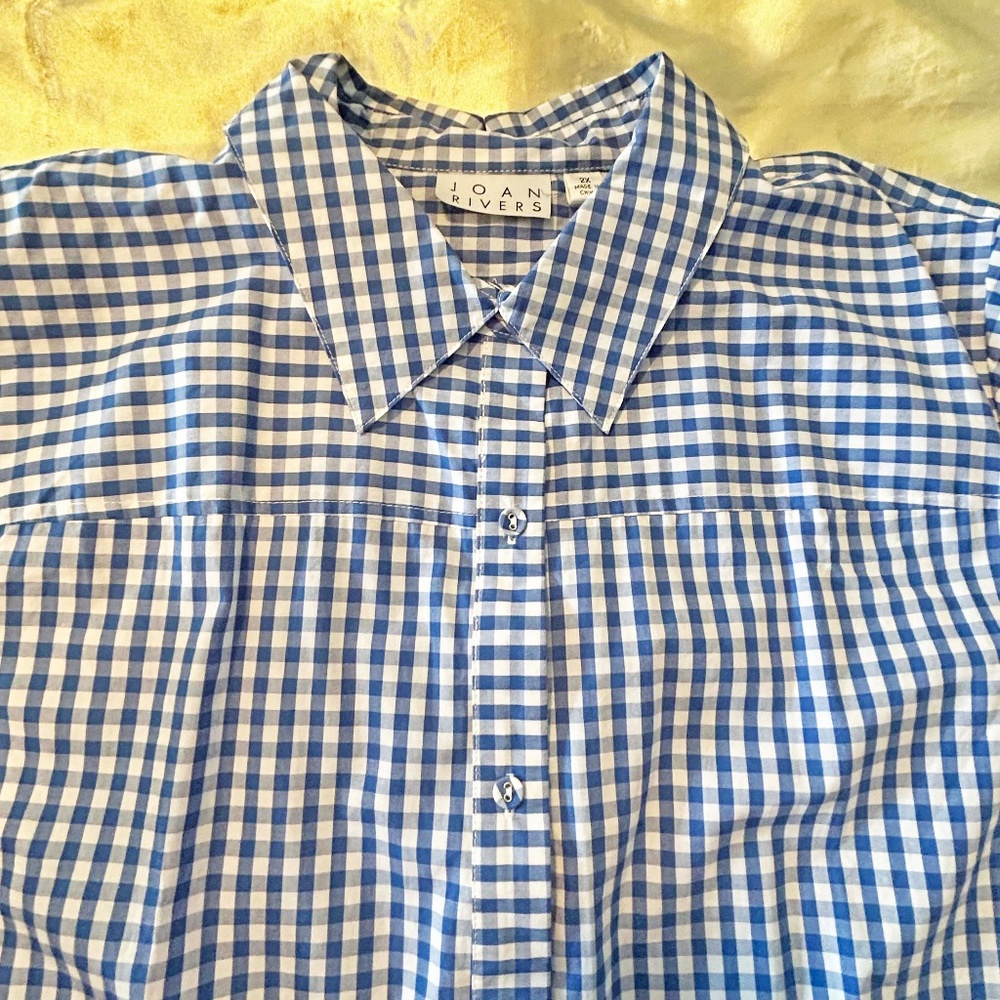 BOYFRIEND SHIRT, BLUE & WHITE CHECK, SIZE 2X, 100% COTTON, BUTTON FRONT, FRONT